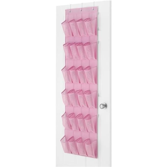 24 Pocket Over the Door Shoe Organizer - Pink - Picture 1 of 3